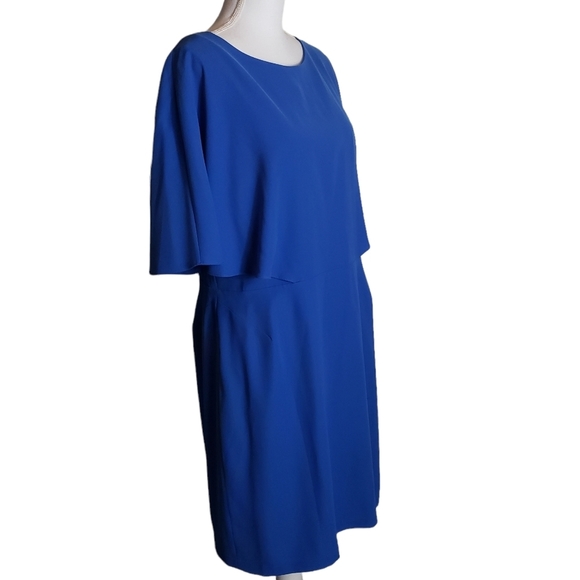H By Halston Blue Chiffon Shift Dress Size 14 Flutter Bodice Keyhole Back Lined - Picture 2 of 15